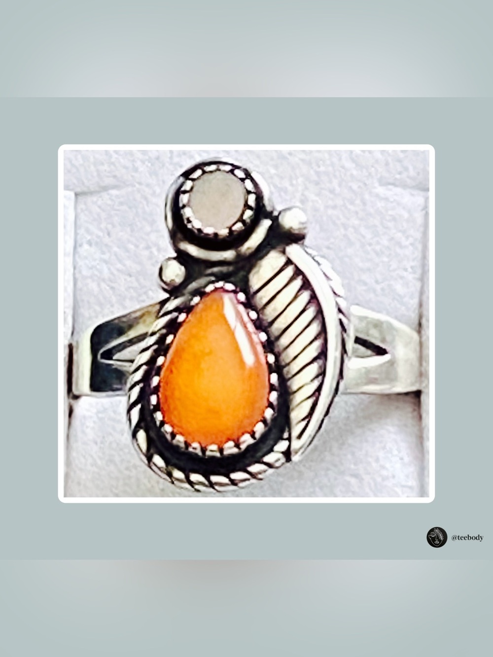 VTG Wheeler WMCO Sterling Silver Orange Paua Shell Teardrop Ring NWT